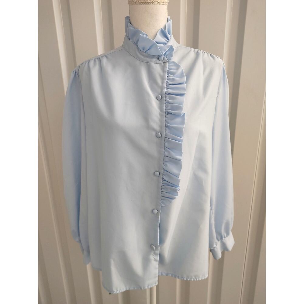 Vintage Clovis Ruffin Blouse Top Ruffled XL?  Light Blue